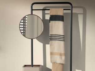 Coat rack made of black stainless steel, wood, genuine leather and mirror - AABET B 2