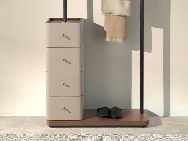 Coat rack made of black stainless steel, wood, genuine leather and mirror - AABET B