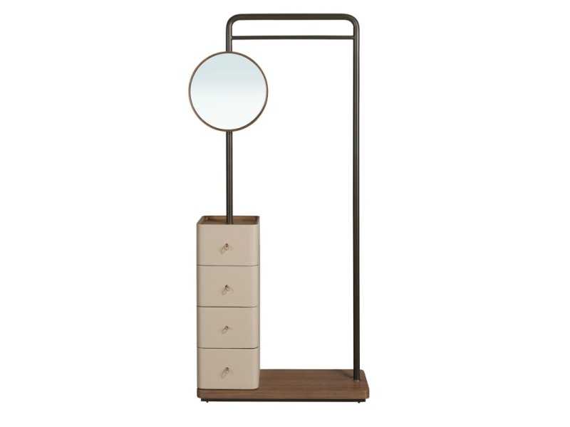 Coat rack made of black stainless steel, wood, genuine leather and mirror - AABET B