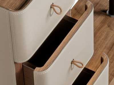 Porte-manteau en acier inoxydable noir, bois, cuir véritable et miroir - AABET B