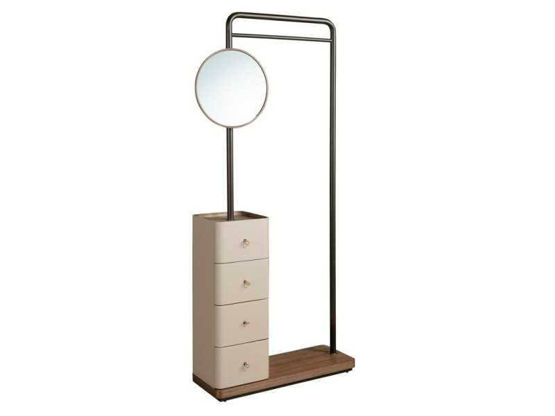 Coat rack made of black stainless steel, wood, genuine leather and mirror - AABET B