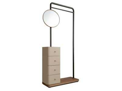 Porte-manteau en acier inoxydable noir, bois, cuir véritable et miroir - AABET B