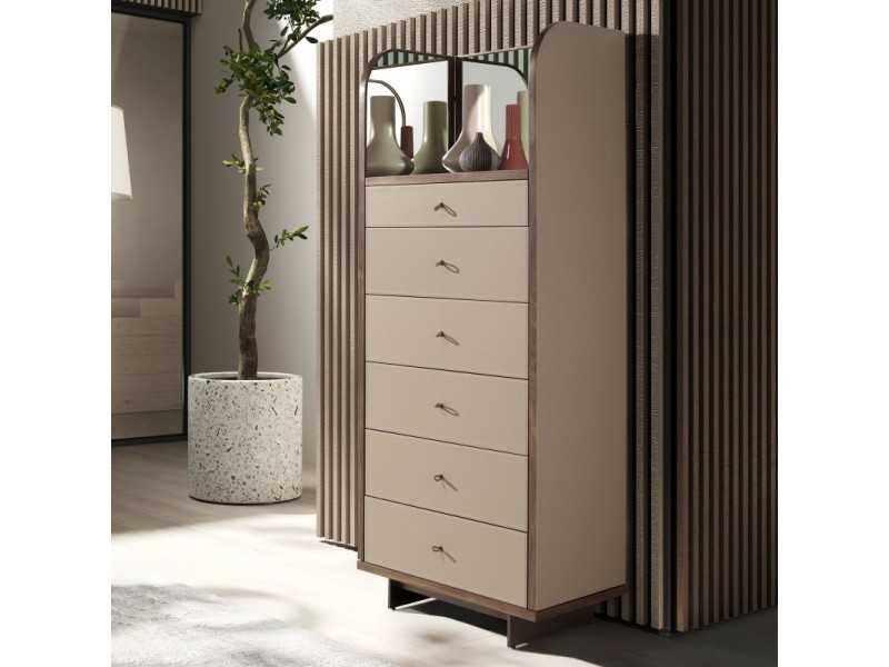 Chifonier con espejo vestidor,madera, acero inox y piel genuina - AABET A