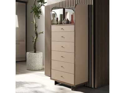 Coiffeuse avec miroir, bois, acier inoxydable et cuir véritable - AABET A