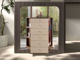 Chiffonier with mirror, wood, stainless steel and genuine leather - AABET A 2