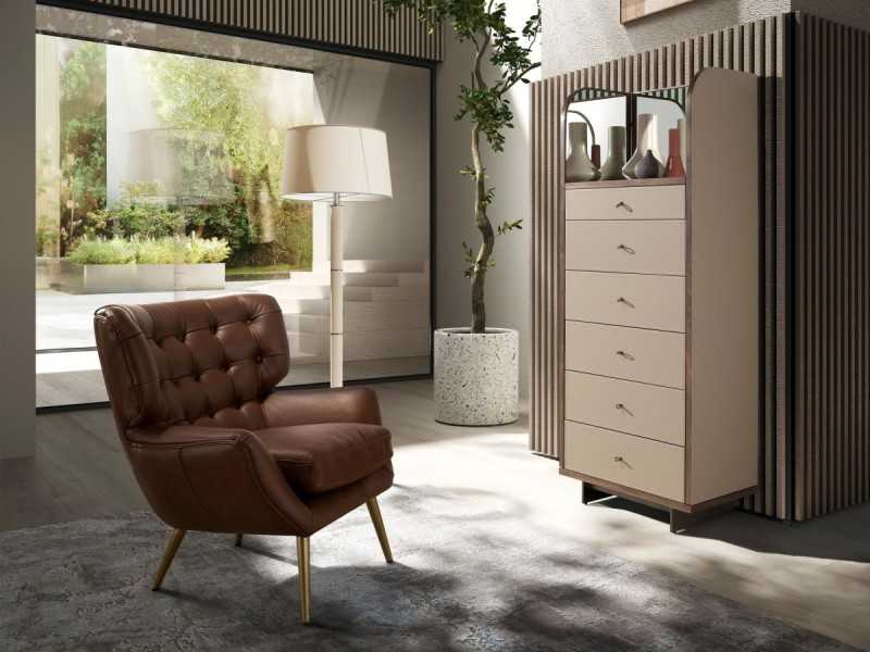 Coiffeuse avec miroir, bois, acier inoxydable et cuir véritable - AABET A