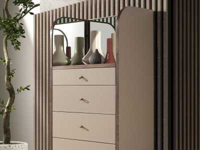 Coiffeuse avec miroir, bois, acier inoxydable et cuir véritable - AABET A