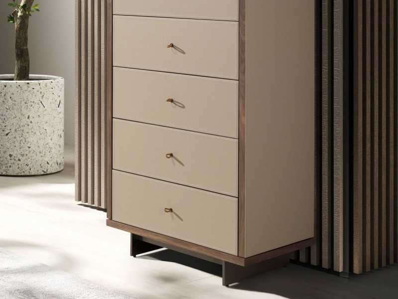 Chiffonier with mirror, wood, stainless steel and genuine leather - AABET A