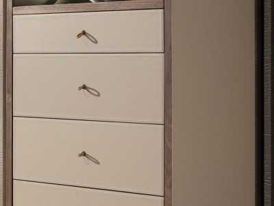 Chifonier con espejo vestidor,madera, acero inox y piel genuina - AABET A