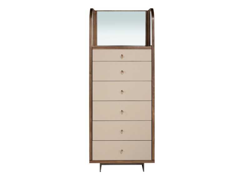 Chiffonier with mirror, wood, stainless steel and genuine leather - AABET A