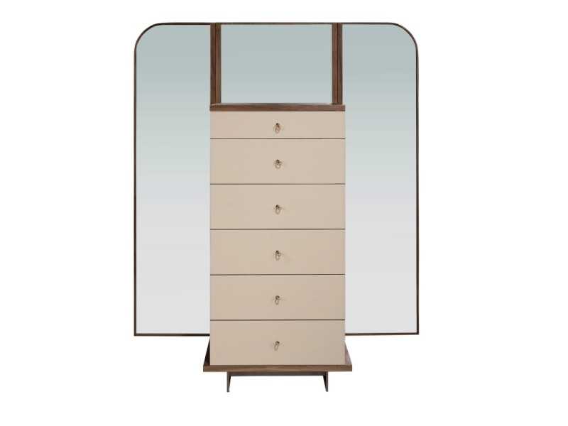 Coiffeuse avec miroir, bois, acier inoxydable et cuir véritable - AABET A