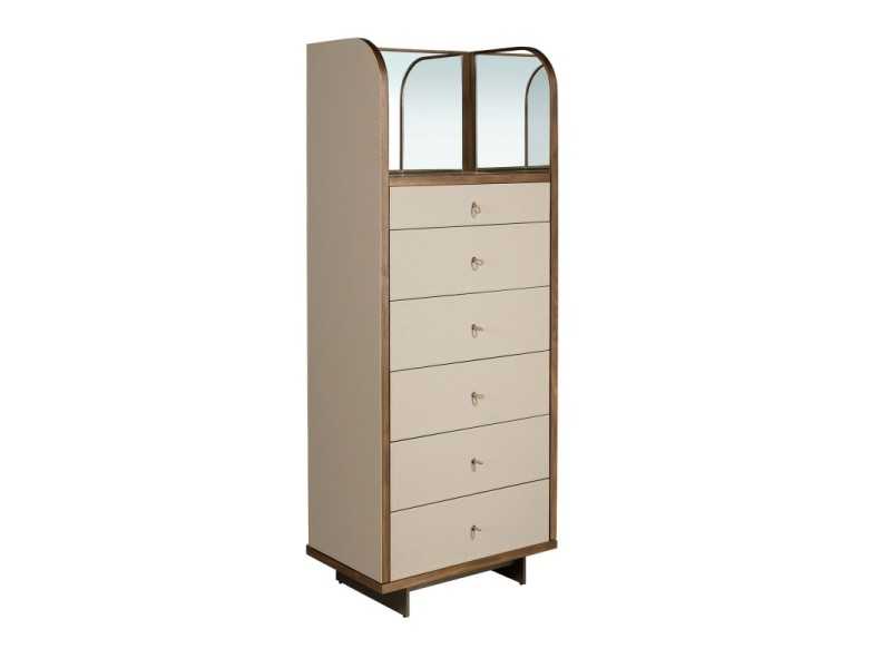 Chiffonier with mirror, wood, stainless steel and genuine leather - AABET A