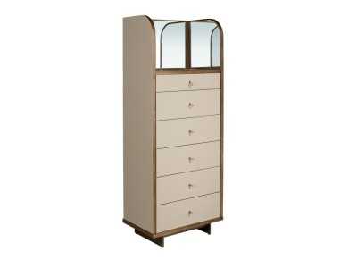 Chifonier con espejo vestidor,madera, acero inox y piel genuina - AABET A