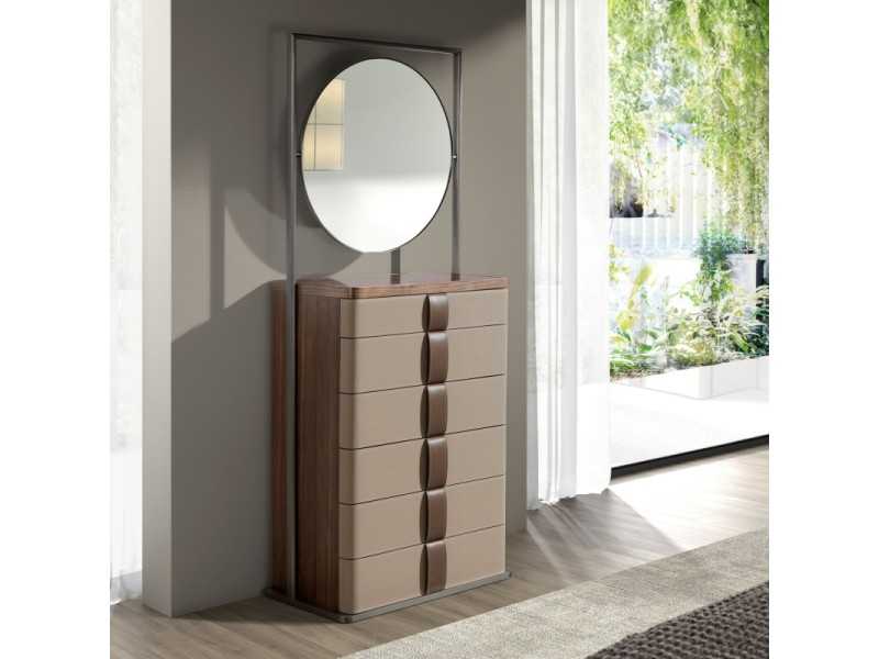 Chiffonnier avec miroir, bois, acier inoxydable, cuir et verre - AABET B