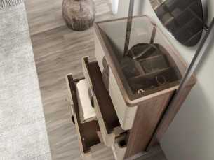 Chiffonier with mirror, wood, stainless steel, leather and glass - AABET B 2