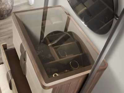 Chifonier con espejo ,madera, acero inox, piel y cristal - AABET B