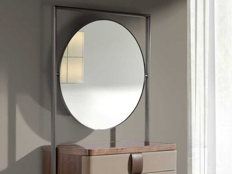 Chiffonnier avec miroir, bois, acier inoxydable, cuir et verre - AABET B