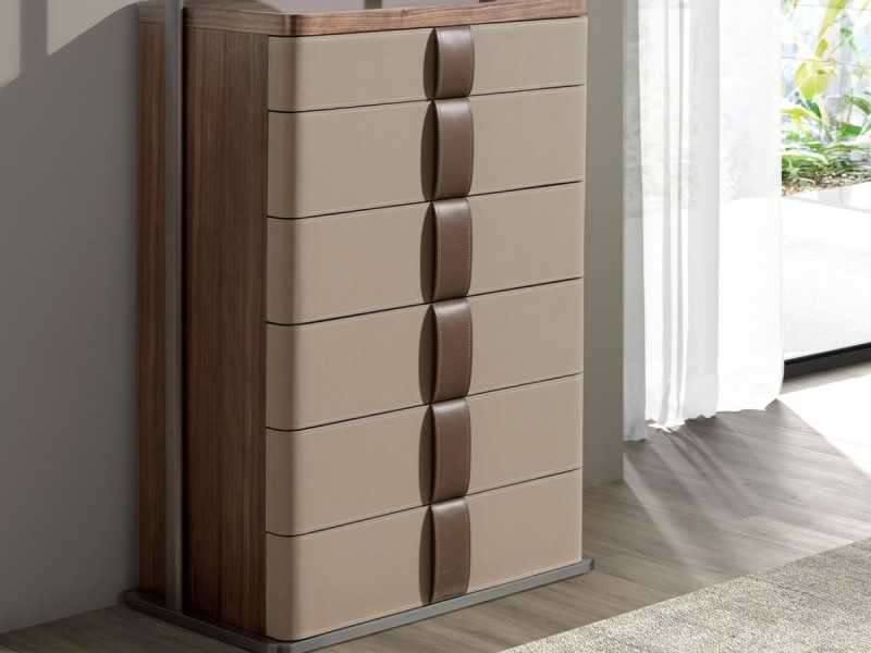 Chifonier con espejo ,madera, acero inox, piel y cristal - AABET B