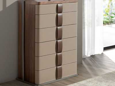 Chiffonnier avec miroir, bois, acier inoxydable, cuir et verre - AABET B