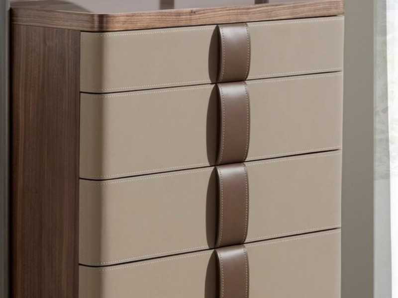 Chiffonier with mirror, wood, stainless steel, leather and glass - AABET B