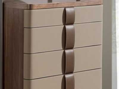 Chiffonnier avec miroir, bois, acier inoxydable, cuir et verre - AABET B