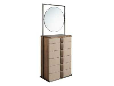 Chiffonier with mirror, wood, stainless steel, leather and glass - AABET B