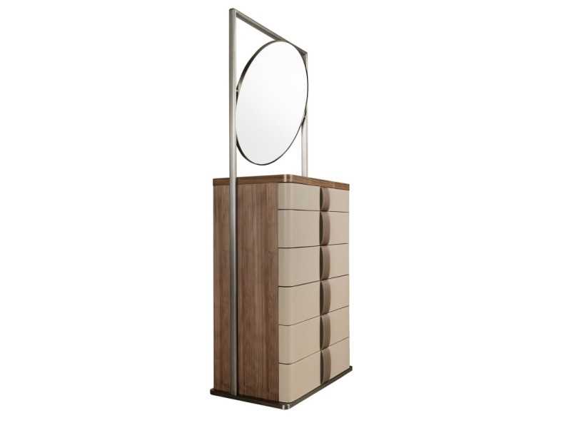Chiffonnier avec miroir, bois, acier inoxydable, cuir et verre - AABET B