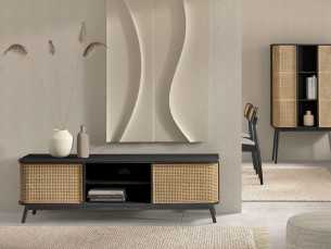 2-door TV cabinet with recess in oak wood - ARCILA NEGRO