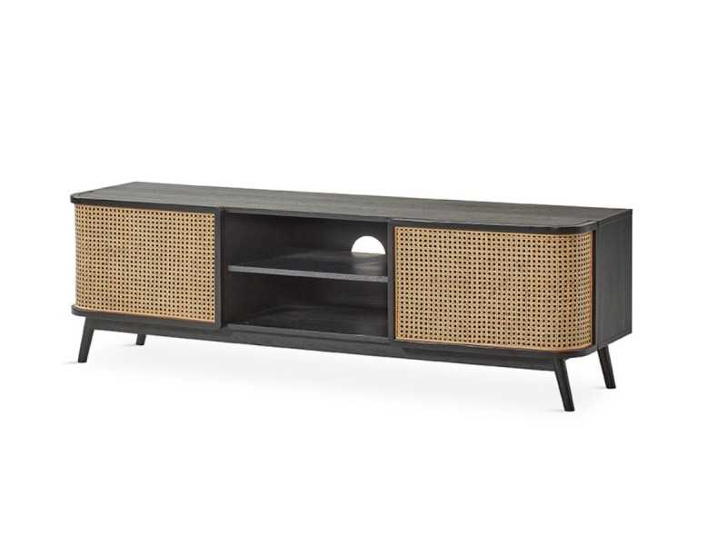 Meuble TV 2 portes avec niche en bois de chêne - ARCILA NEGRO