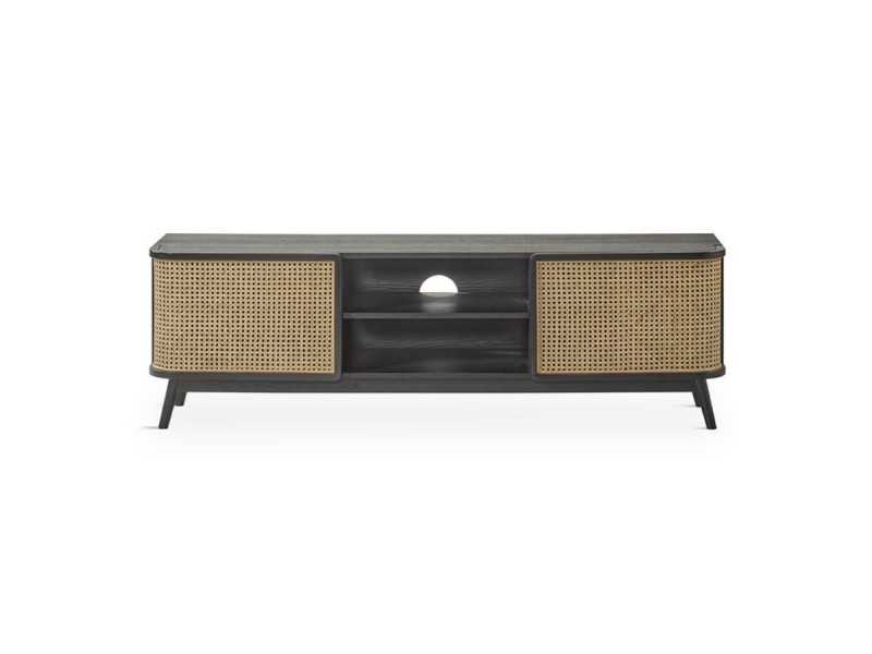 2-door TV cabinet with recess in oak wood - ARCILA NEGRO