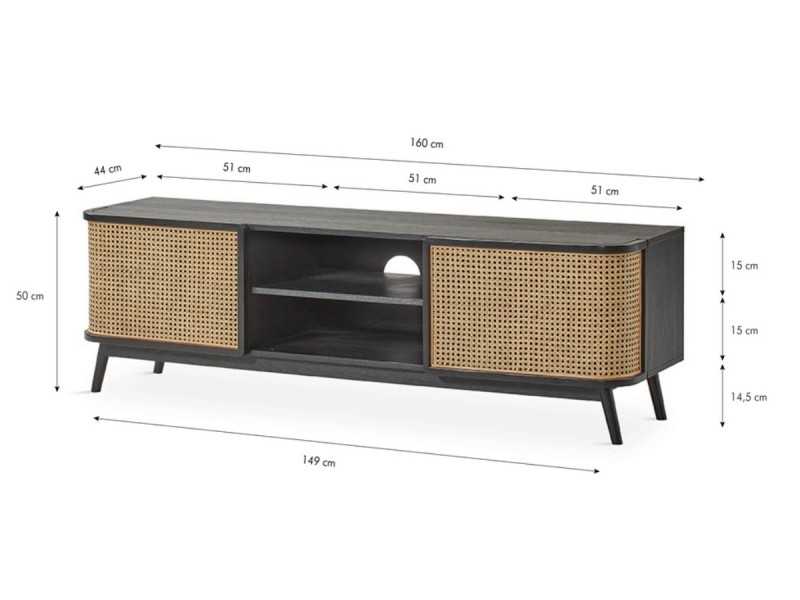 2-door TV cabinet with recess in oak wood - ARCILA NEGRO