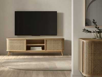 Meuble TV 2 portes avec niche en bois de chêne - ARCILA NATURAL