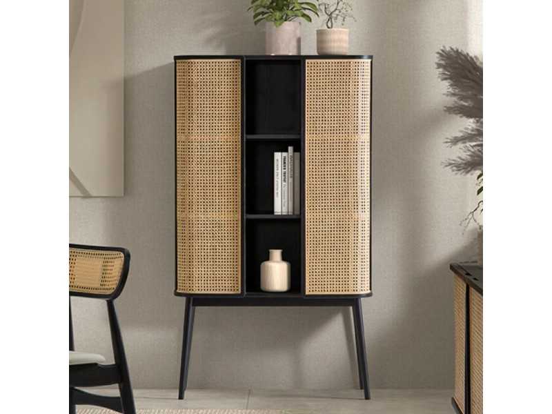 Vitrine 2 portes avec niche centrale en bois de chêne - ARCILA NEGRO