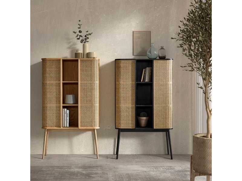 2-door display case with central recess in oak wood - ARCILA NEGRO