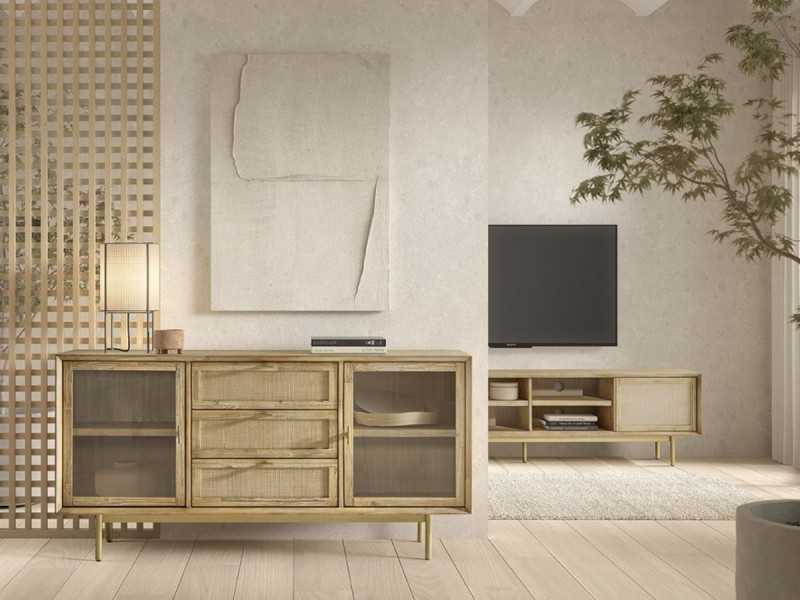 Aparador de madera maciza y metal dorado - MAÓ