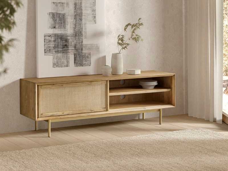 Solid wood and gold metal TV cabinet - MAÓ
