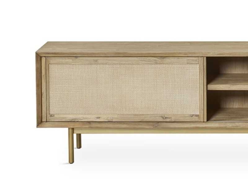 Meuble TV en bois massif et métal doré - MAÓ