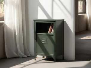 Bedside table or metal filing cabinet with glass top - RETRO