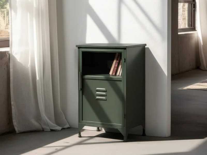 Bedside table or metal filing cabinet with glass top - RETRO