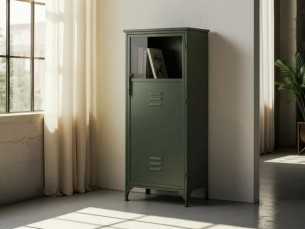 Meuble d'appoint en métal avec portes et vitre - RETRO