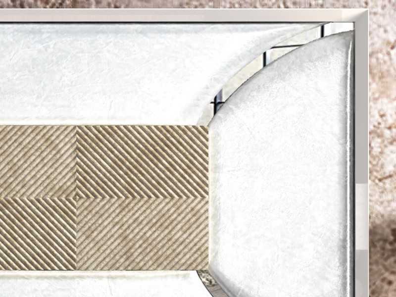 Upholstered and lacquered headboard with a modern design and central detail - JADE