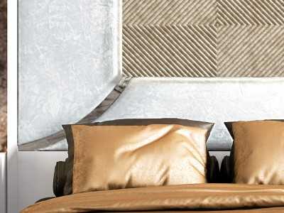 Upholstered and lacquered headboard with a modern design and central detail - JADE