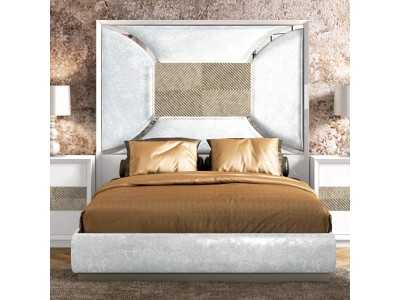 Cama completa tapizada y lacada de diseño moderno con detalle central - JADE