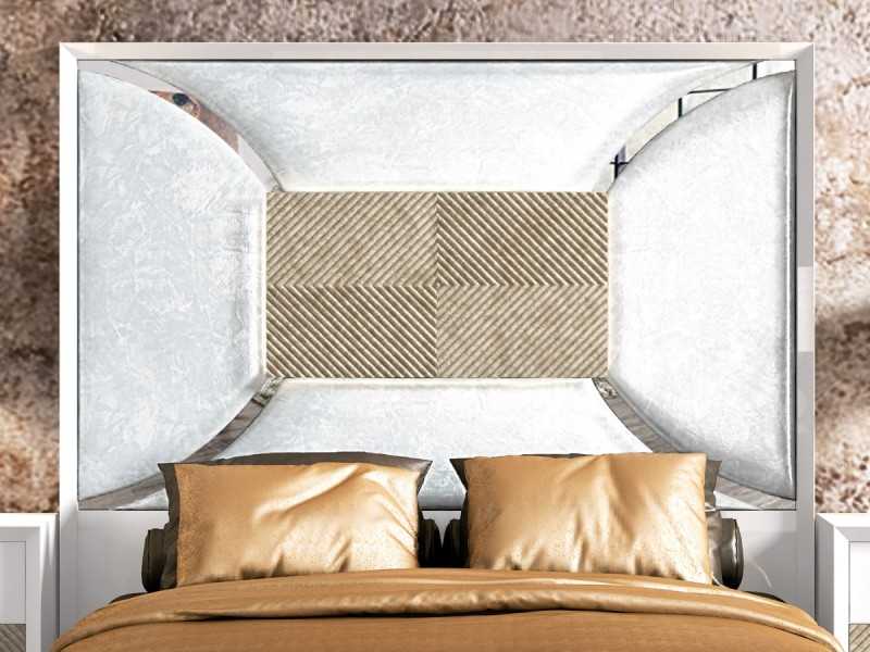 Cama completa tapizada y lacada de diseño moderno con detalle central - JADE
