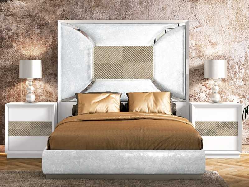 Lit complet tapisée et laqué au design moderne avec détail central - JADE