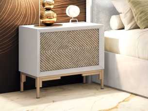 Lacquered bedside table with 2 drawers and lacquered steel base - ZOÉ