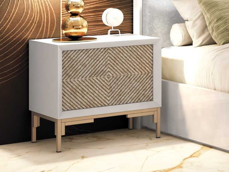 Lacquered bedside table with 2 drawers and lacquered steel base - ZOÉ