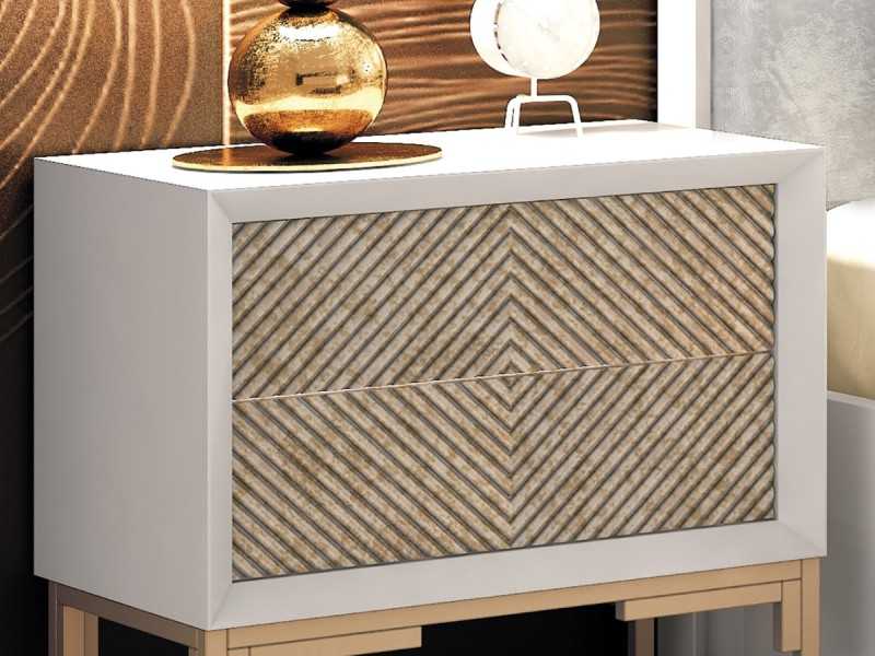 Lacquered bedside table with 2 drawers and lacquered steel base - ZOÉ