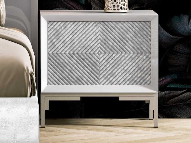 Lacquered bedside table with 2 drawers and lacquered steel base - ZOÉ
