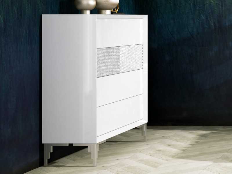 Commode 4 tiroirs laquée avec piètement en acier laqué - ZOÉ